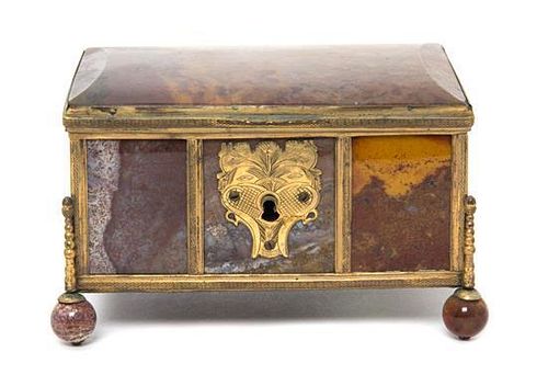 A French Gilt Metal Mounted Agate Casket Width 5 1/8 inches.