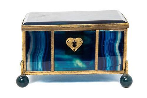 A French Gilt Metal Mounted Agate Casket Width 6 1/2 inches.