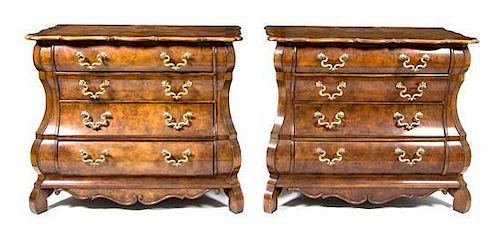 A Pair of Dutch Style Burlwood Commodes Height 33 x width 39 1/4 x depth 20 inches.