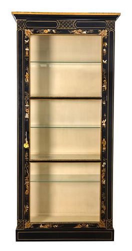 A Regency Style Black Painted Vitrine Height 91 1/2 x width 43 x depth 15 inches.