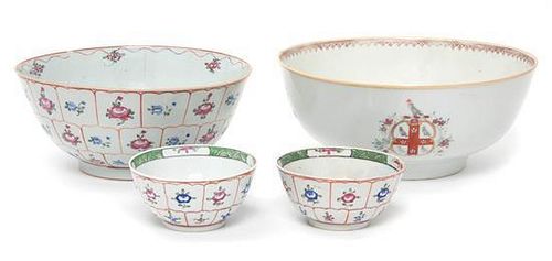 Four Chinese Export Porcelain Bowls Diameter of largest 10 1/4 inches.