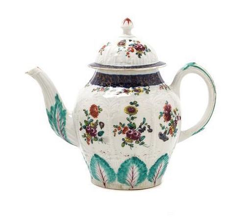 A Worcester Porcelain Teapot Height 7 1/4 inches.