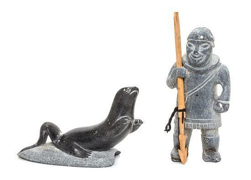 Two Inuit Stone Sculptures Height 6 1/2 inches.
