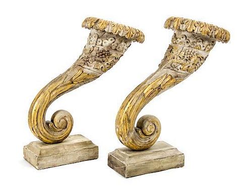 A Pair of Italian Painted and Parcel Gilt Floor Vases, Height 38 1/2 inches.