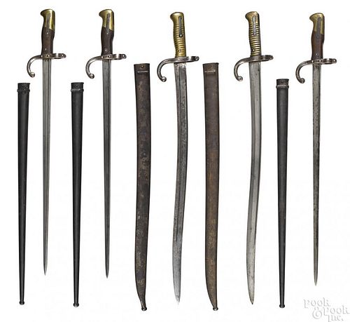 Three French Gras St. Etienne bayonets & scabbards