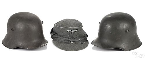 Two German WWI M16 steel helmets