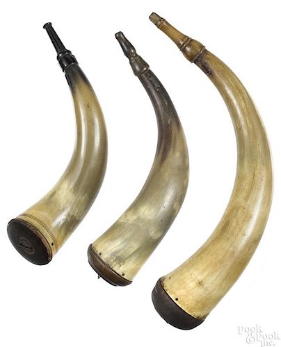 Three Pennsylvania screw tip powder horns