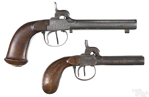 Two Belgian double barrel percussion pistols