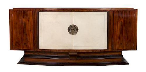 A French Art Deco Rosewood Sideboard, Height 39 x width 87 x depth 22 inches.