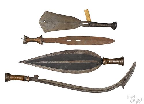 Three African copper wrapped edged weapons
