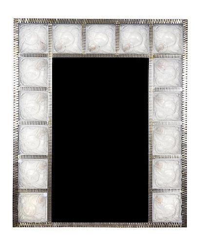 A French Art Deco Glass and Metal Framed Mirror, 42 x 36 inches.