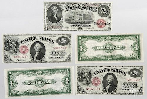 Five large size US notes
