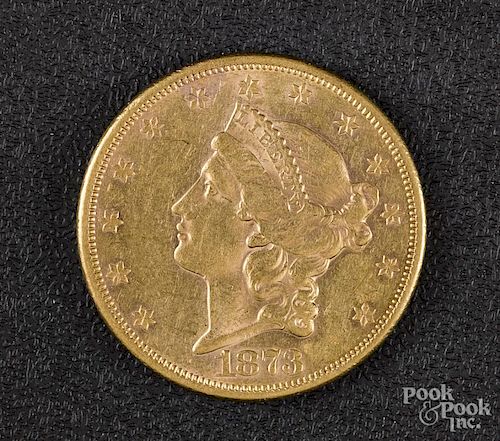 US 1873 twenty dollar gold coin.
