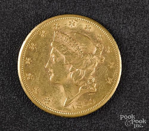 US 1859 twenty dollar gold coin.