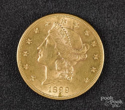 US 1899 twenty dollar gold coin.