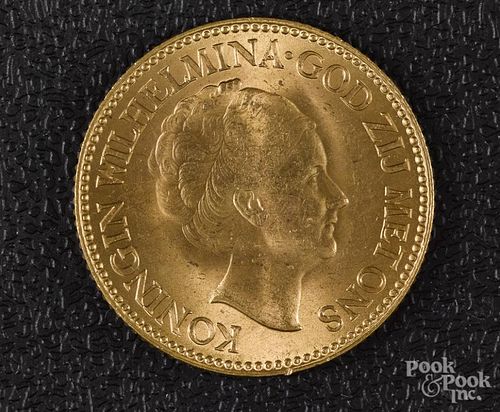 Netherlands 1932 10 gulden gold coin.