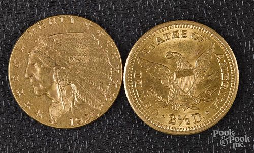 US 1926 and 1907 two and a half dollar gold coins.