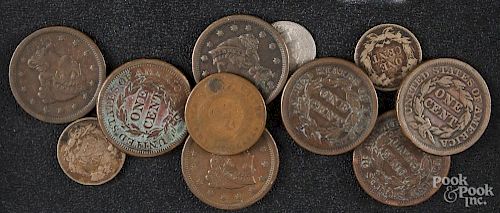 Seven Liberty Head pennies, etc.