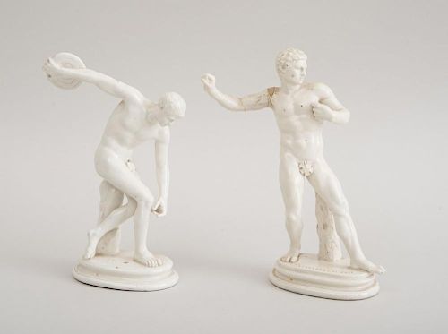 TWO ITALIAN WHITE-GLAZED POTTERY NUDE FIGURES, AFTER THE ANTIQUE