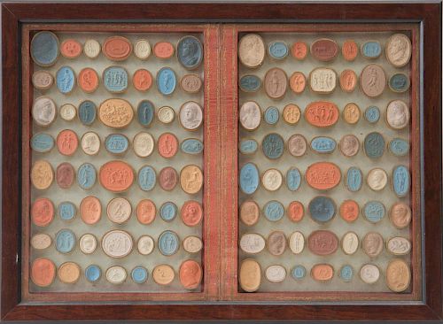 THREE FRAMED GROUPS OF MULTI-COLORED INTAGLIOS, AFTER THE ANTIQUE