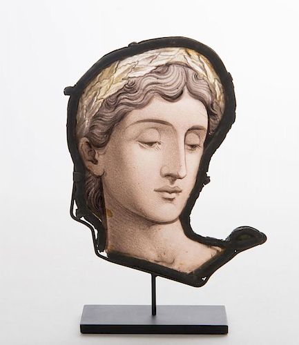 STAINED GLASS FRAGMENT PAINTED WITH HEAD OF A WOMAN, AFTER GODWIN