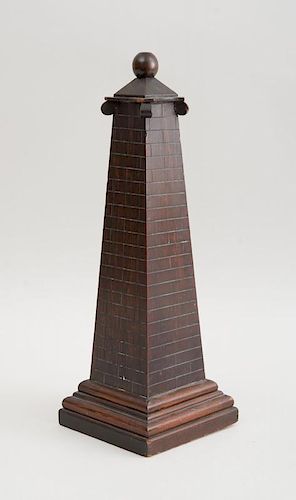 NEOCLASSICAL STYLE WOOD COIN BANK IN THE FORM OF AN OBELISK