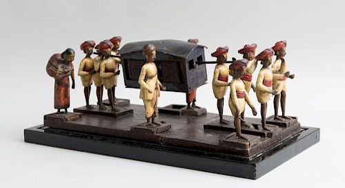 INDIAN POLYCHROME PAINTED MODEL OF A PALANQUIN