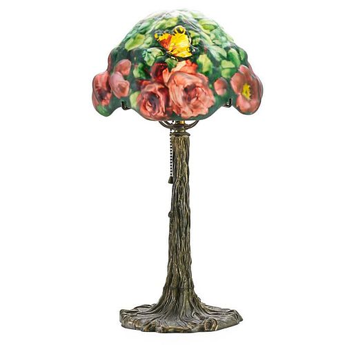PAIRPOINT Puffy boudoir lamp, Rose Tree shade