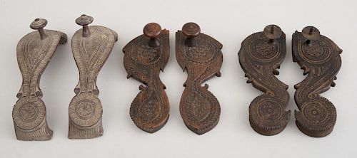 THREE PAIRS OF INDIAN CARVED WOODEN CLOGS, TWO FROM RAJASTHAN