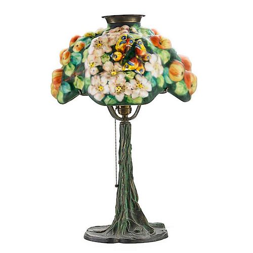 PAIRPOINT Puffy lamp, open Apple Blossom shade