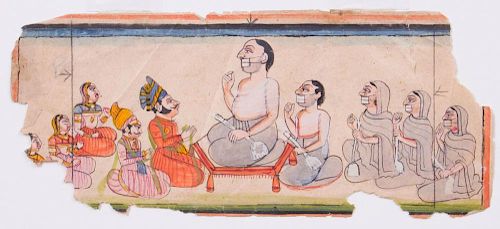 INDIAN SCHOOL: FOUR MANUSCRIPT ILLUSTRATIONS DEPICTING A PRINCE VISITING A JAIN SADHU