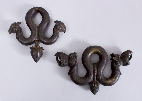 TWO INDIAN BRONZE HOOKS, TAMIL NADER