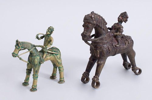 INDIAN FOLK BRONZE OF A HORSE AND RIDER, NORTH ANDHRA PRADESH