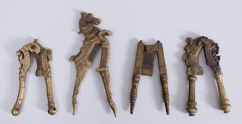 GROUP OF FOUR INDIAN BRASS METAL NUTCRACKERS