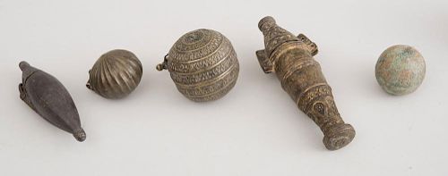 GROUP OF FOUR INDIAN BRASS, BRONZE AND METAL LIME BOXES, RAJASTHAN