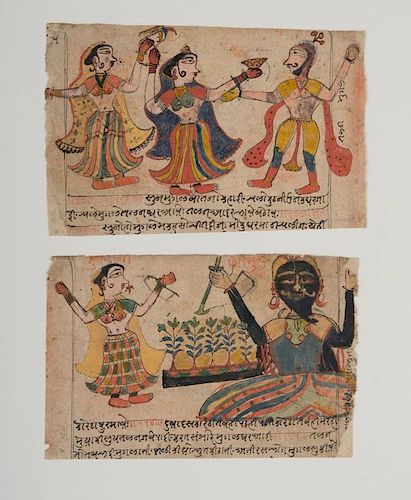 INDIAN SCHOOL: FIVE ILLUSTRATED MANUSCRIPT PAGES