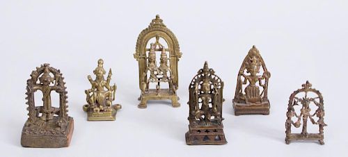 GROUP OF SIX INDIAN BRONZE, BRASS AND METAL FIGURAL GROUPS