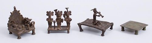 INDIAN BRONZE KOND FIGURE SEATED ON A CHARPY