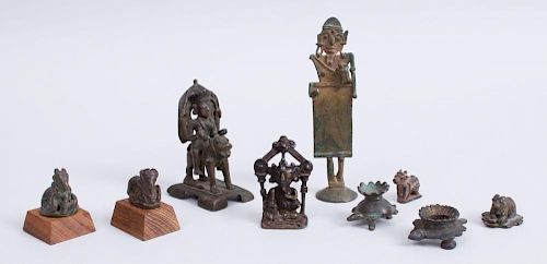GROUP OF INDIAN BRONZE AND METAL FIGURAL OBJECTS