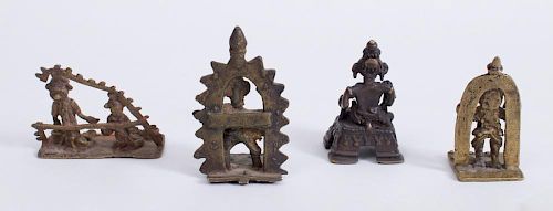 GROUP OF FOUR INDIAN BRONZE AND METAL FIGURAL GROUPS