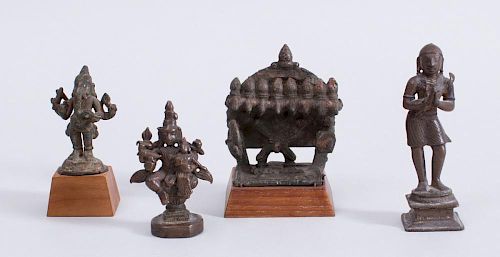 GROUP OF FOUR INDIAN BRONZE AND METAL FIGURES