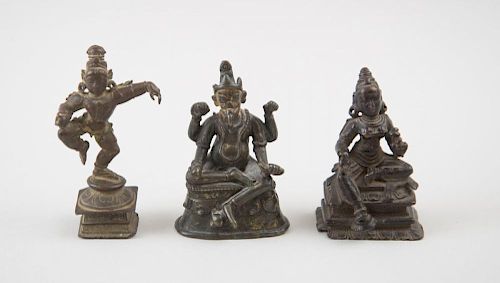GROUP OF THREE INDIAN FIGURAL BRONZES