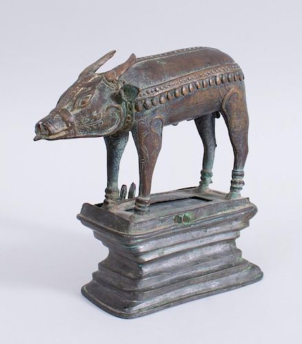 INDIAN BRONZE AND METAL MODEL OF A BULL
