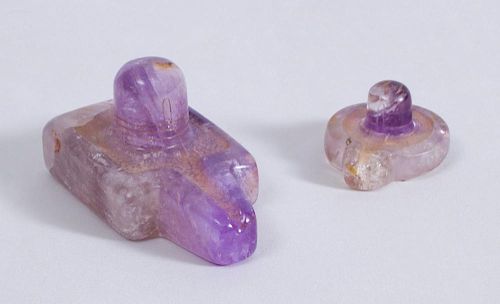 TWO INDIAN AMETHYST LINGAMS, POSSIBLY CAMBODIAN