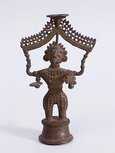 INDIAN METAL MALE FIGURAL OIL LAMPS, POSSIBLY BASTAR