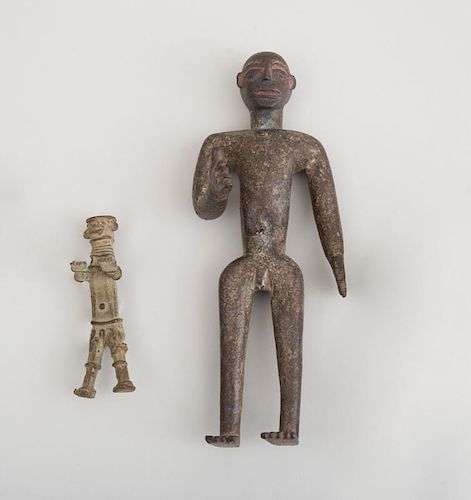 SMALL INDIAN METAL BASTAR FIGURE AND AN INDIAN METAL STANDING MALE