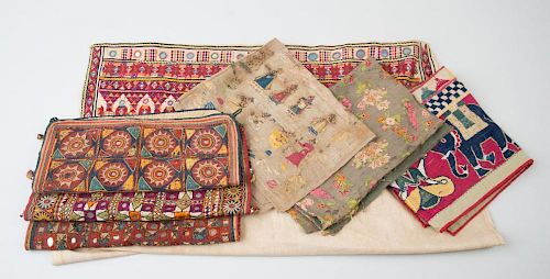 MISCELLANEOUS GROUP OF EIGHT INDIAN FABRIC PANELS AND FRAGMENTS