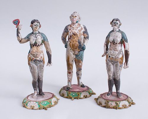 THREE INDIAN PAINTED AND MOLDED POTTERY ANATOMICAL FIGURES