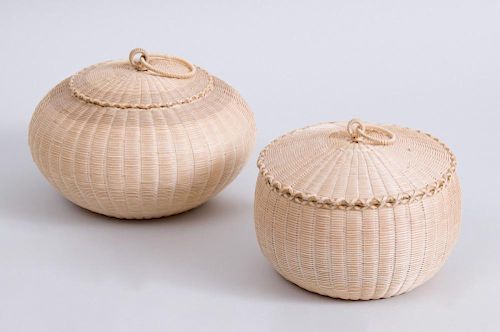 TWO JEREMY FREY BASKETS AND COVERS, PASSAMAQUODDY, ME