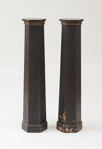 PAIR OF VICTORIAN EBONIZED AND PAINTED PEDESTALS